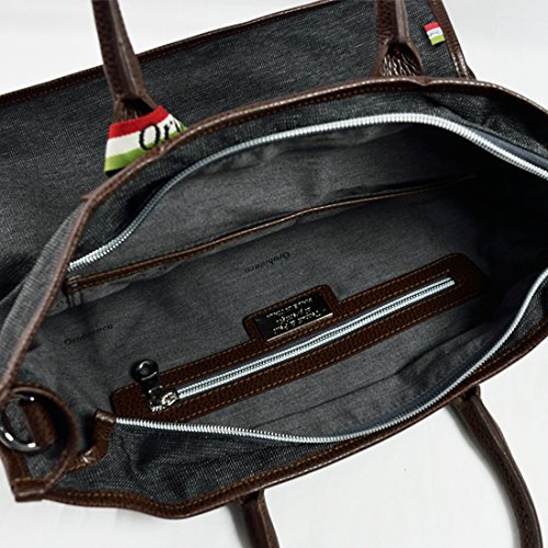 Orobianco 7026185 オロビアンコ ビジネスバッグ/ブリーフケース ナイロンデニムブラック/ダークブラウンレザー 画像2