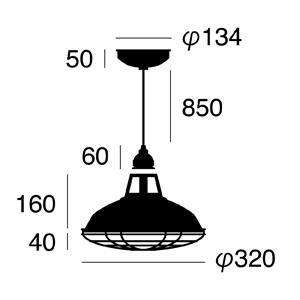 ARTWORK STUDIO AW-0351Z-V/ME Jail-pendant (ジェイルペンダント)　(M)　ビンテージメタル 【電球無し】
 寸法画像