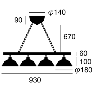 ARTWORK STUDIO AW-0386Z-WN Remington 4-pendant (レミントン4ペンダント) 　ウォールナット
 寸法画像