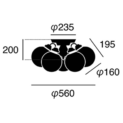 ARTWORK STUDIO AW-0396Z-CL Tango-ceiling lamp (タンゴシーリングランプ)　5灯タイプ　クリア
 寸法画像
