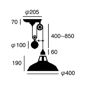 ARTWORK STUDIO AW-0413V Pulley enamel-pendant (L) (プーリーエナメルペンダント)　ブラック/バター/グリーン/ラシット/ビンテージグレー
 寸法画像
