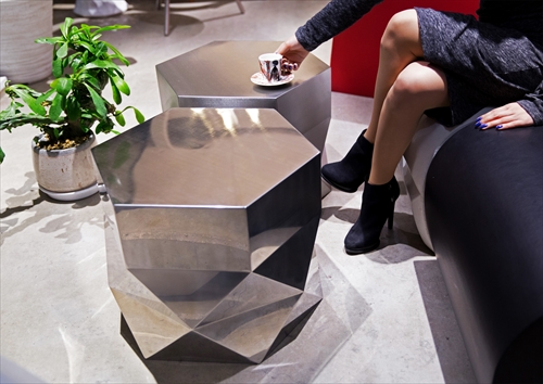 三代目板金屋 hexagon-st-hl hexagon サイドテーブル(ヘアライン仕上げ) 画像1